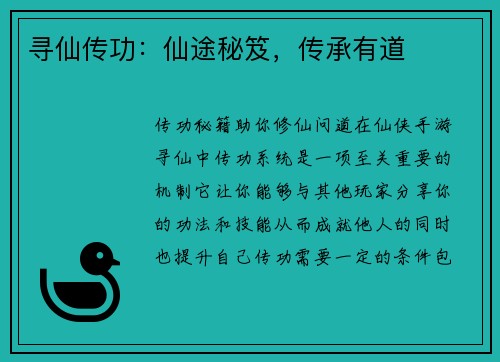寻仙传功：仙途秘笈，传承有道